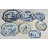 A collection of Chinese blue and white porcelain, Qing Dynasty, comprising, a plate decorated with a
