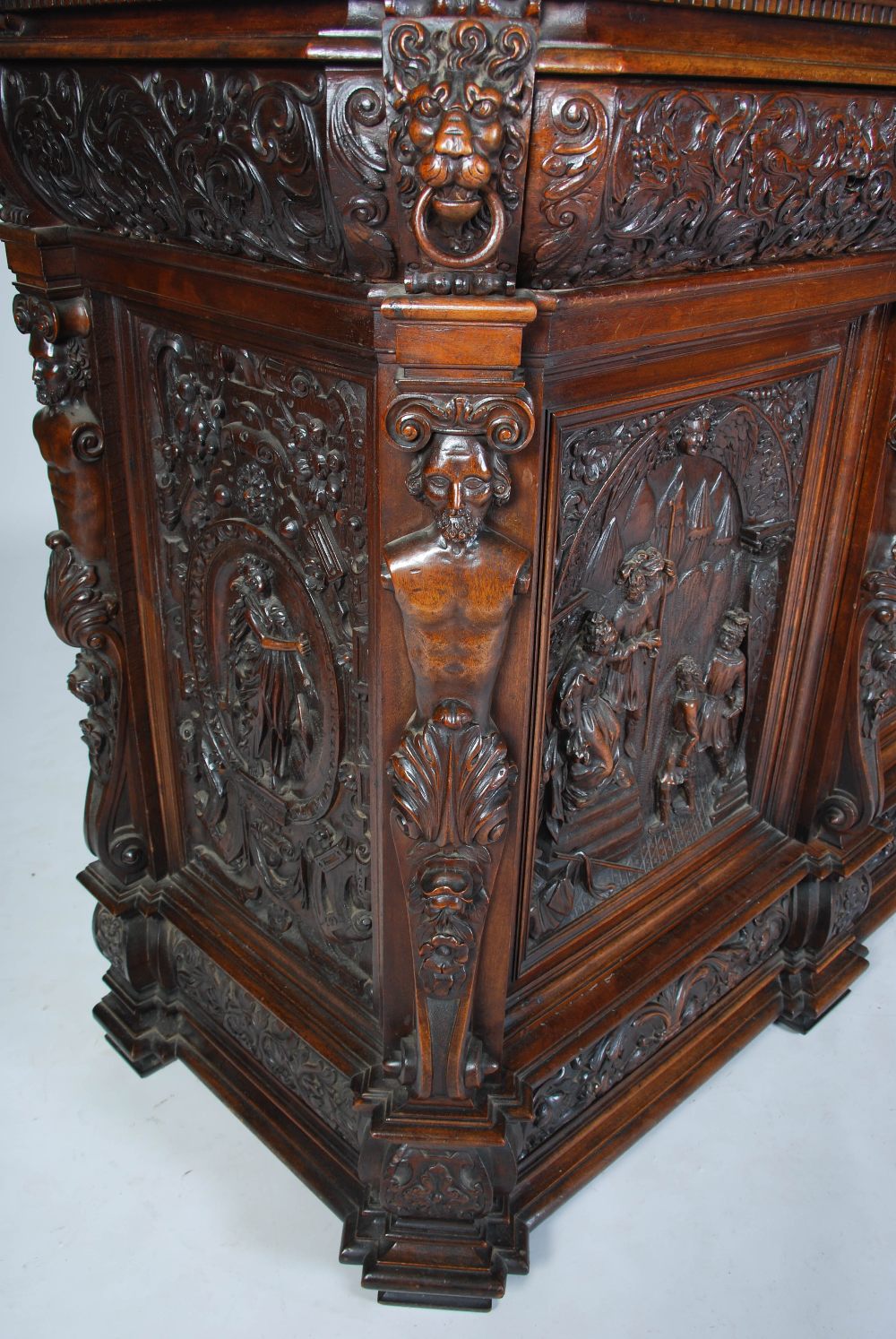 A 19th century Continental walnut Renaissance revival side cabinet, probably Italian, the - Image 7 of 11