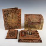 A late 19th/early 20th century boulle work four piece desk set, comprising; a rectangular shaped
