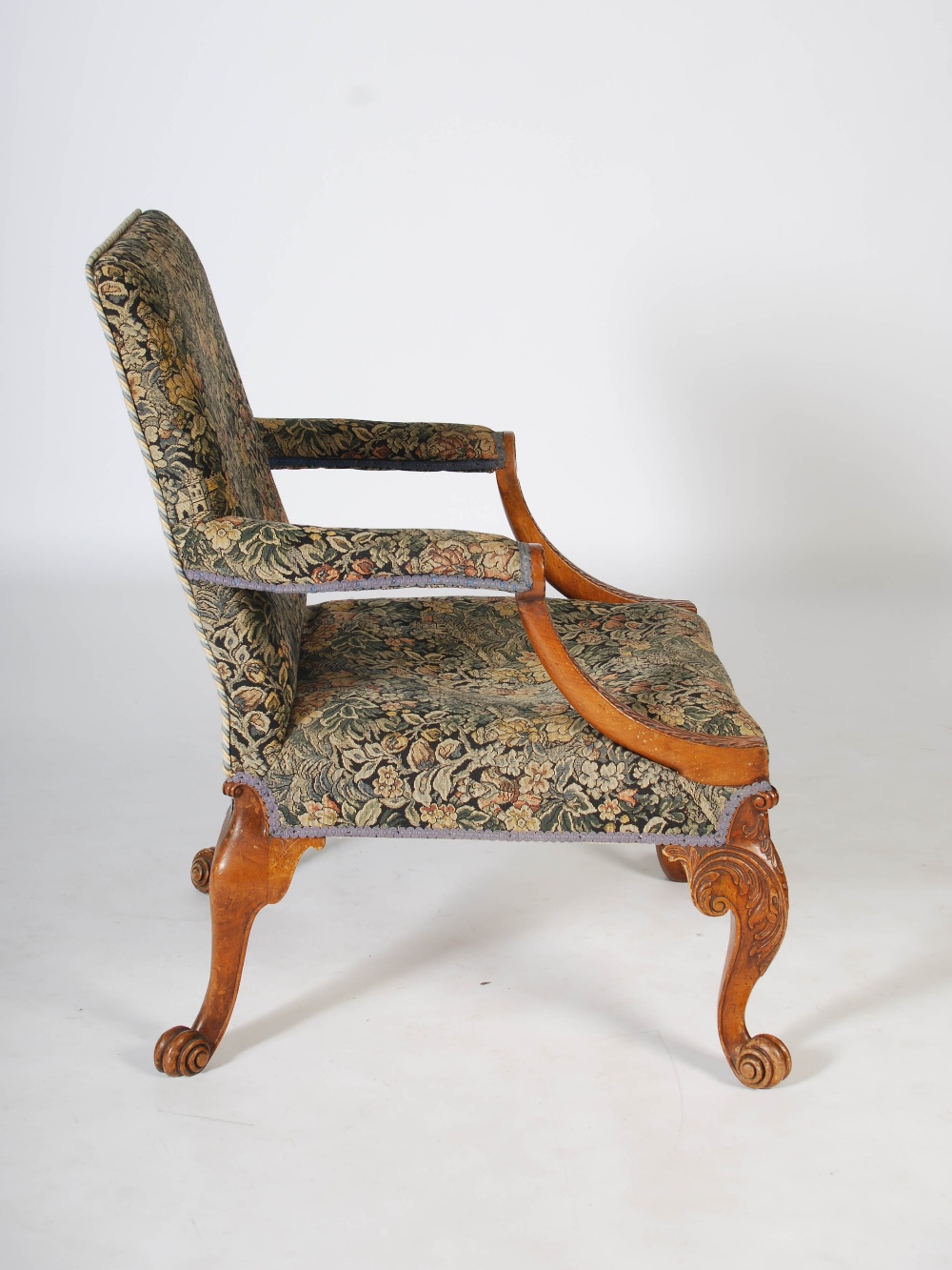 A late 19th century mahogany George II style Gainsborough armchair, the needlework upholstered back, - Image 3 of 5