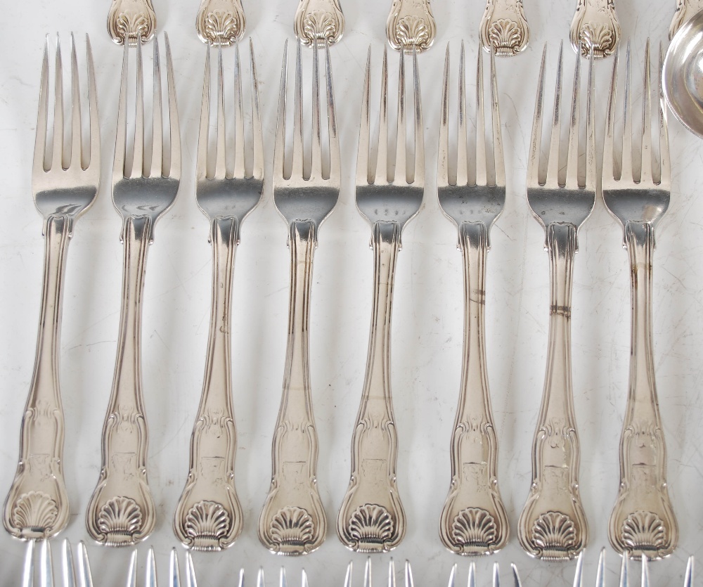 A part suite of George III silver Kings pattern flatware, London, 1818 and later, makers mark of - Image 3 of 9