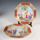 A pair of Vienna porcelain octagonal shaped chargers, decorated with named views 'Gracien Rache' and