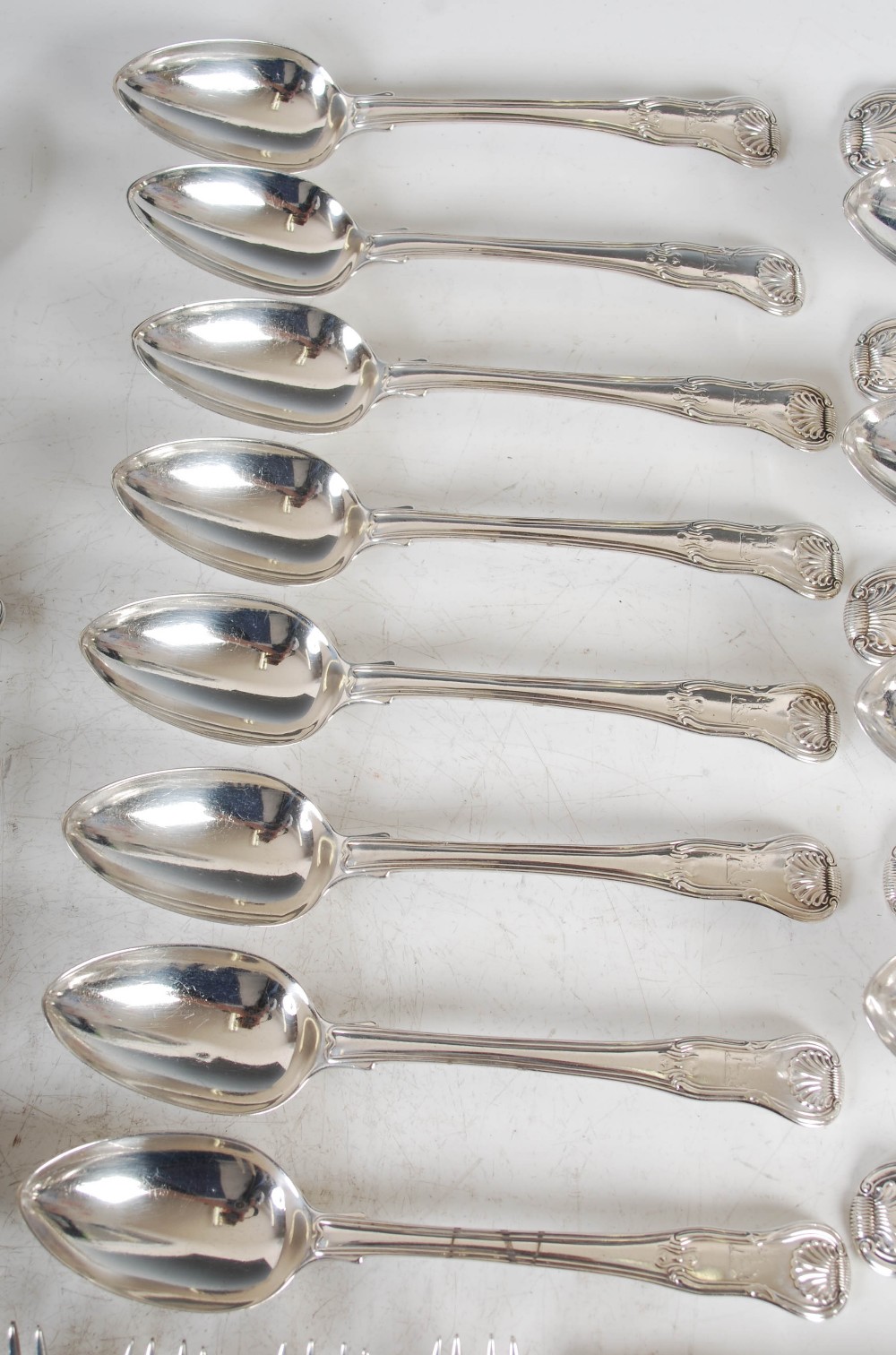 A part suite of George III silver Kings pattern flatware, London, 1818 and later, makers mark of - Image 6 of 9