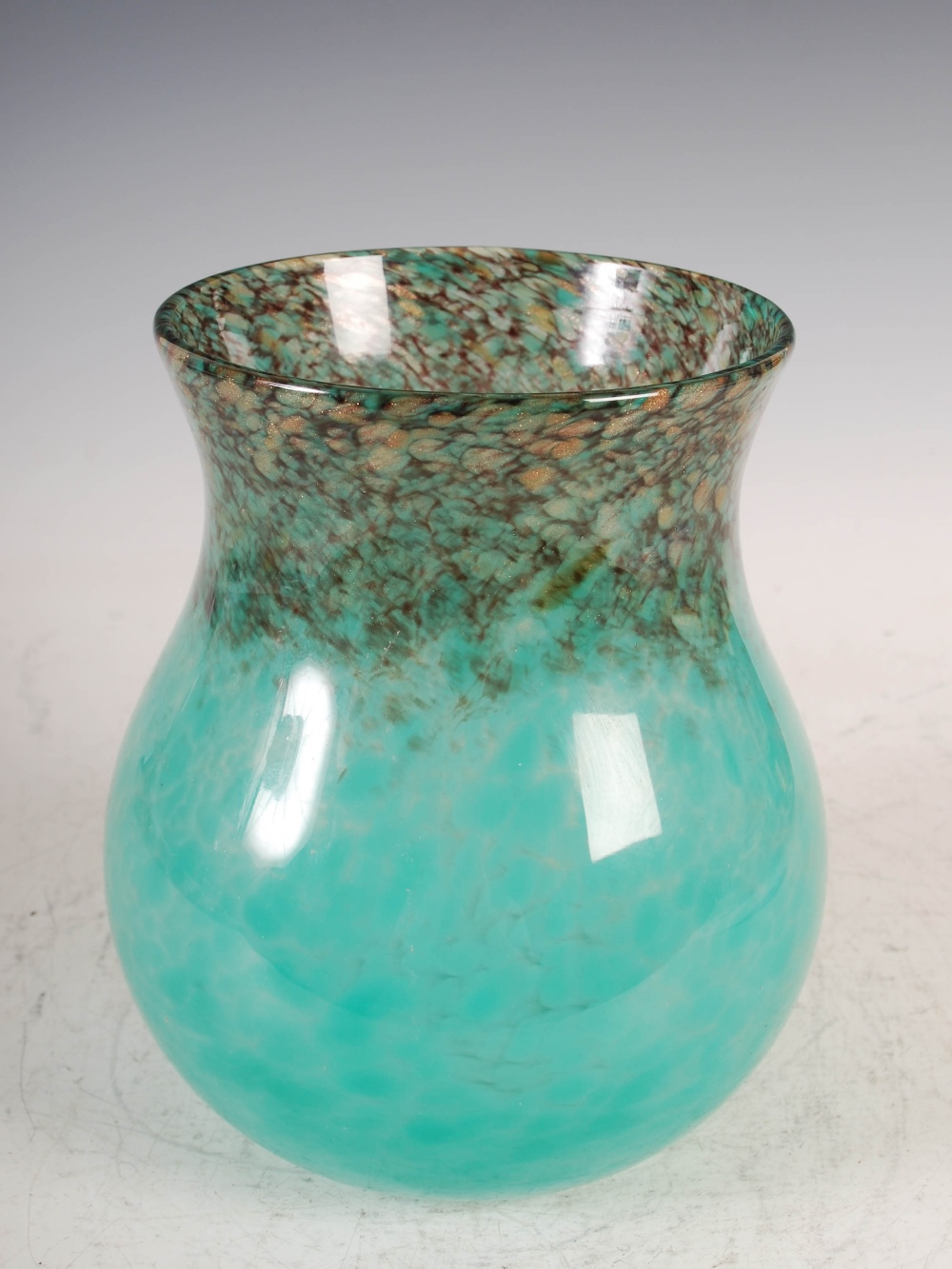 A Monart vase, shape SA, mottled black and green glass with gold coloured inclusions, 22cm high.