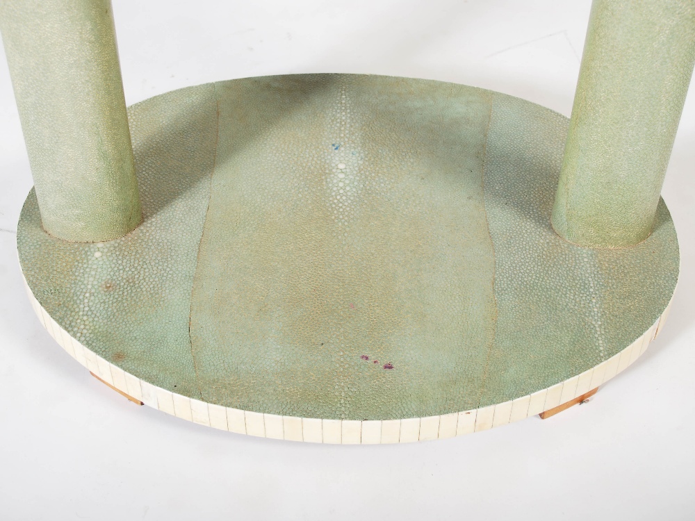 An early 20th century Art Deco shagreen and ivory occasional table, the oval top raised on two - Image 4 of 6