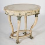 A 19th century North European painted oval centre table, the white marble with an inlaid