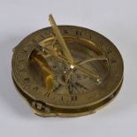 A George III brass combination pocket sun dial/ compass by Spear, Dublin, in original satin lined