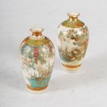 A near pair of Japanese Satsuma pottery miniature vases, Meiji Period, one decorated with a