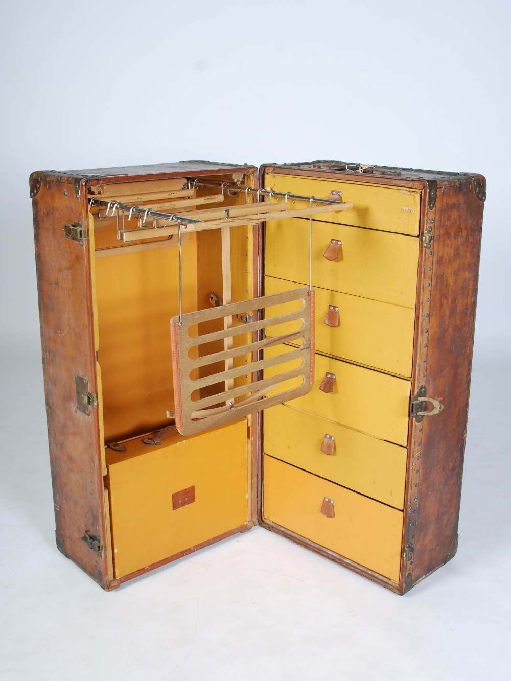 An early 20th century Louis Vuitton brown leather wardrobe trunk or malle armoire, opening to a - Image 2 of 18