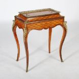A late 19th century kingwood, parquetry and gilt metal mounted jardiniere stand and cover, the