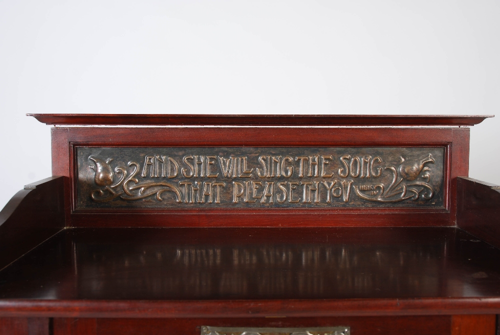 An early 20th century Arts & Crafts mahogany, white metal and copper mounted music cabinet, the - Image 3 of 9