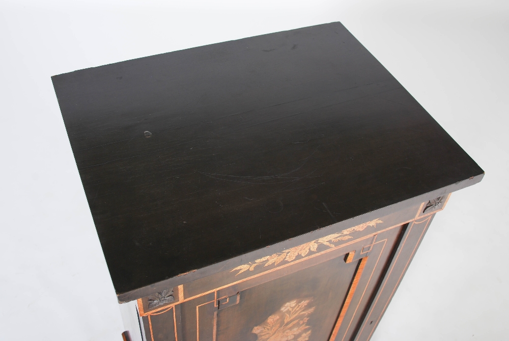 A Victorian ebonised and marquetry inlaid side cabinet, the rectangular top above a frieze inlaid - Image 2 of 9