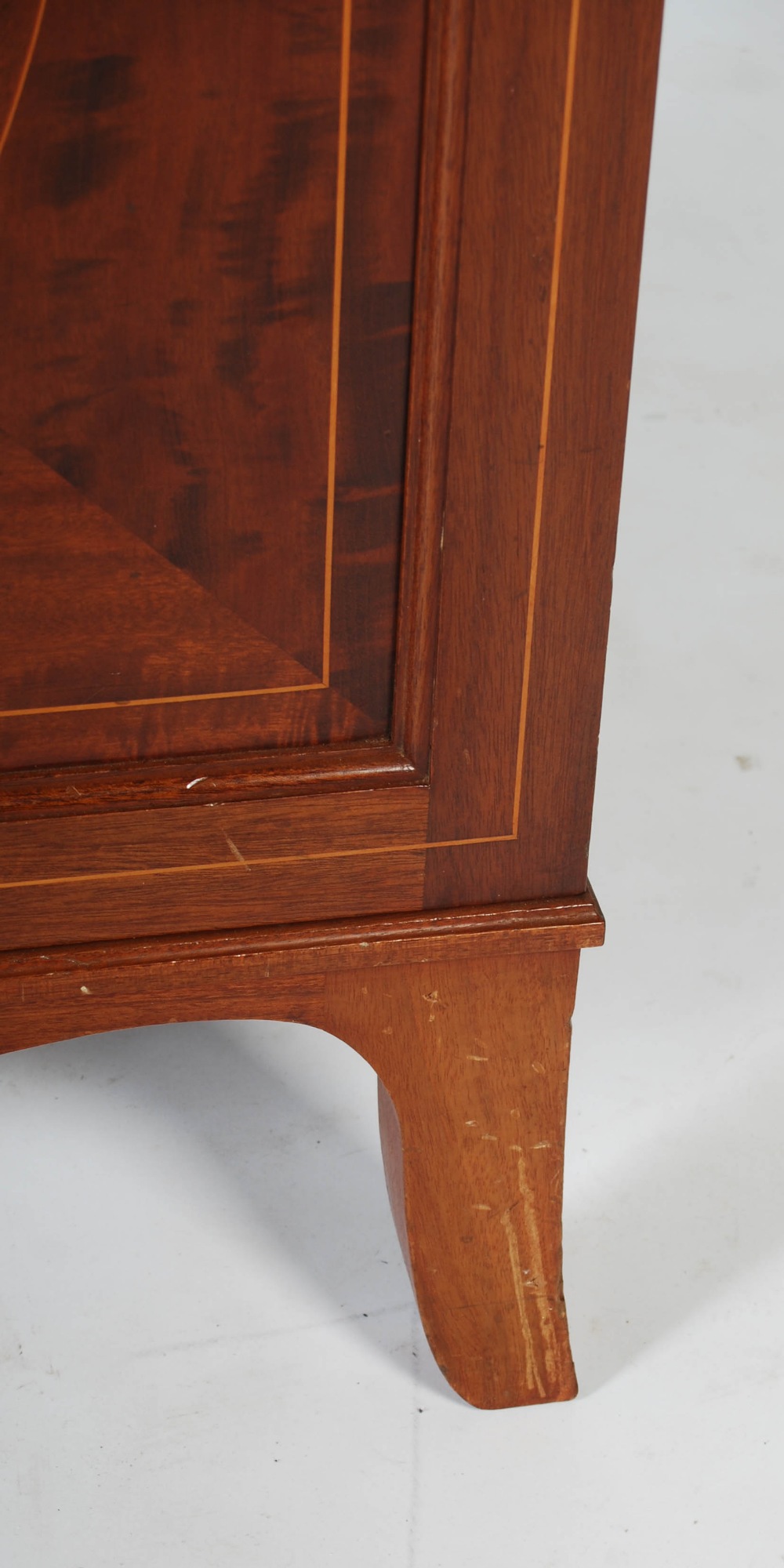 An Edwardian mahogany and boxwood lined music cabinet, the rectangular top with pierced brass - Image 6 of 7