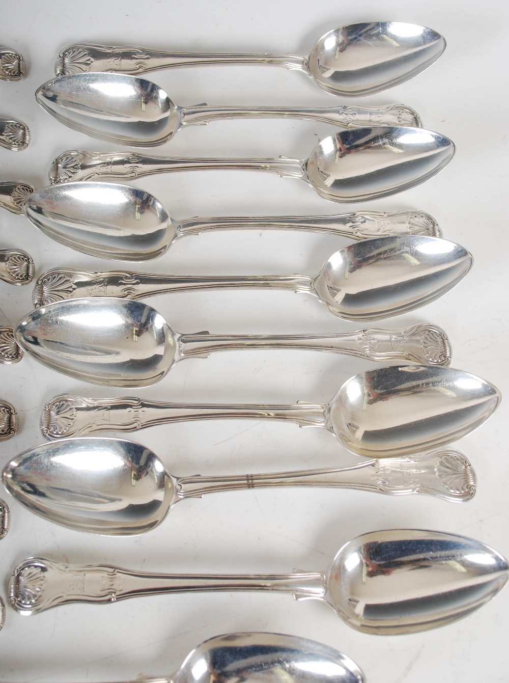 A part suite of George III silver Kings pattern flatware, London, 1818 and later, makers mark of - Image 7 of 9