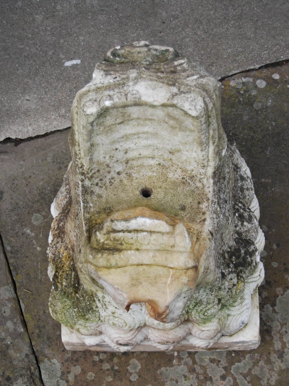 A Chinese marble fountain head carved in the form of a dragon with open mouth, on square plinth, - Image 2 of 4