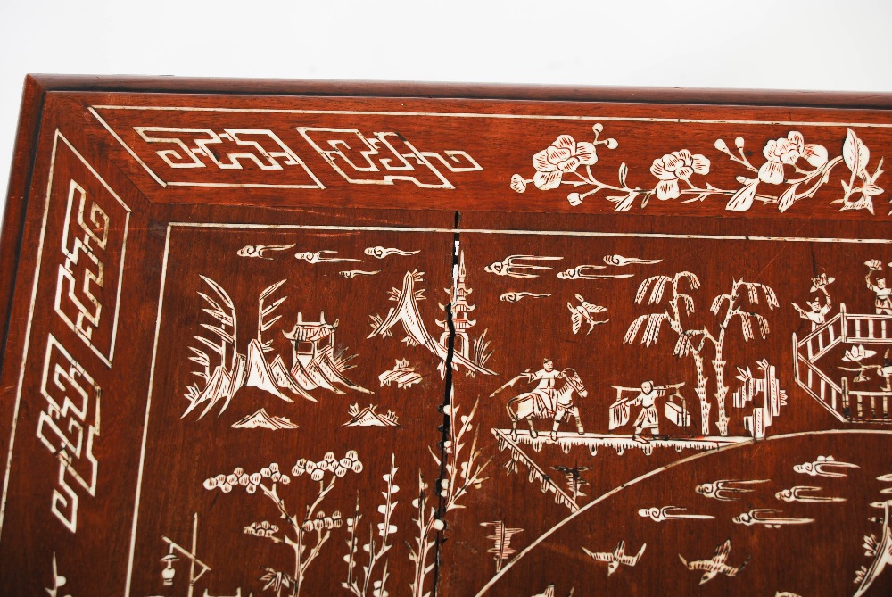 A Chinese dark wood and ivory inlaid square shaped occasional table, late Qing Dynasty, the square - Image 7 of 12