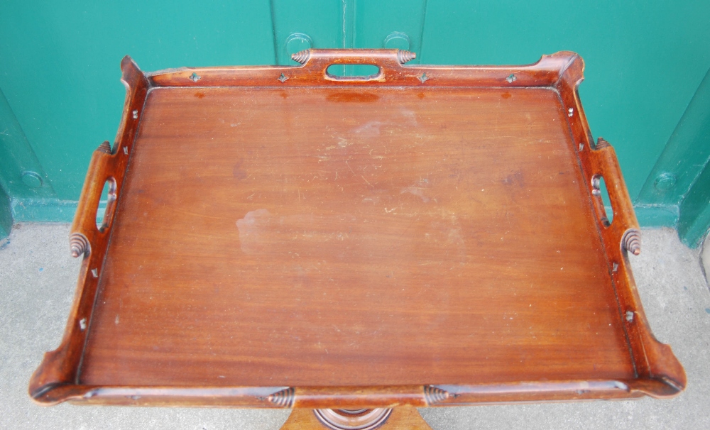 A 19th century mahogany tray top occasional table, the rectangular tray top with a pierced gallery - Image 3 of 5