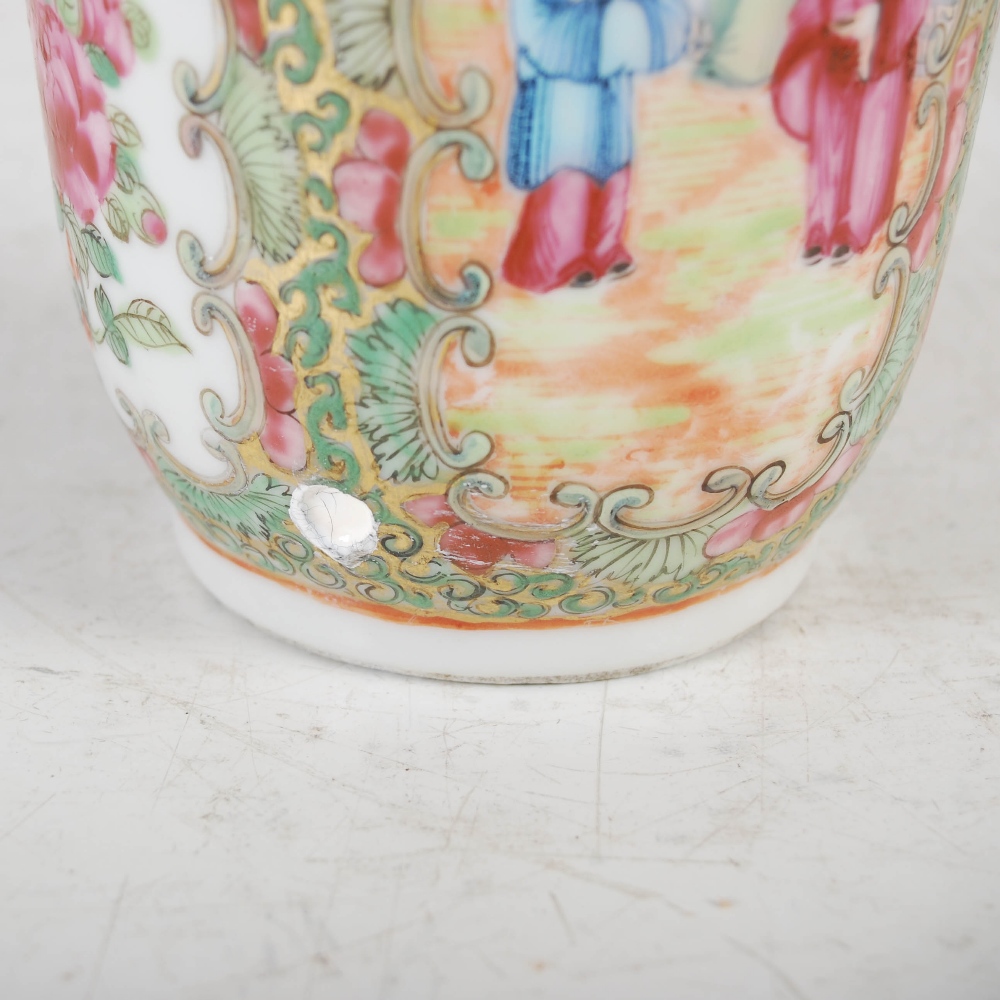 A pair of Chinese porcelain famille rose Canton vases, Qing Dynasty, decorated with panels of - Image 4 of 10