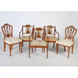 A set of three 19th century painted satinwood armchairs and a pair of 19th century painted satinwood
