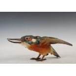 Franz Bergmann - a cold painted bronze model of a kingfisher, impressed mark, 17cm wide x 7.5cm