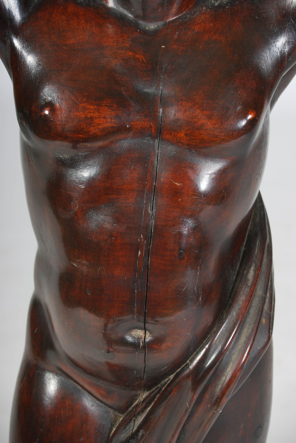 A late 19th century carved and stained wood figural torchere, carved with a semi clad male figure - Image 5 of 10