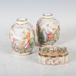 A group of Capodimonte Italian porcelain, comprising; a pair of jars decorated in relief with scenes