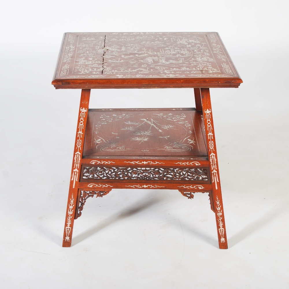 A Chinese dark wood and ivory inlaid square shaped occasional table, late Qing Dynasty, the square - Image 2 of 12