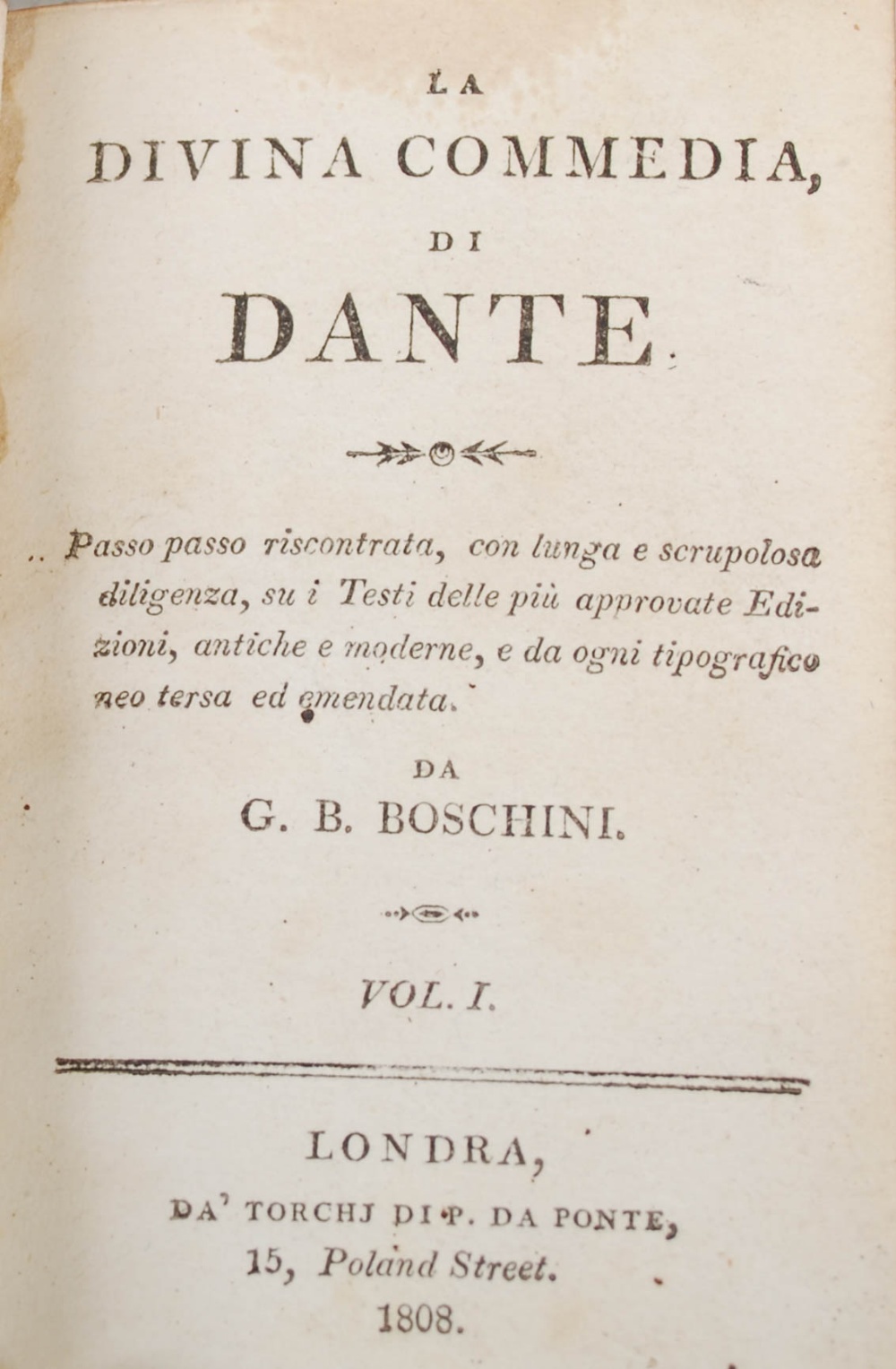 G.B. Boschini, La Divina Commedia, Di Dante, volumes I, II & III, Londra, 1808, brown leather covers