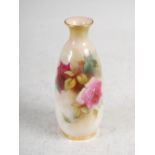 A Royal Worcester vase, dated 1917, decorated with hand painted roses and foliage, puce printed