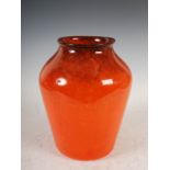 A Monart Ware vase, shape F, mottled red glass, bearing original paper label inscribed V.F.96,