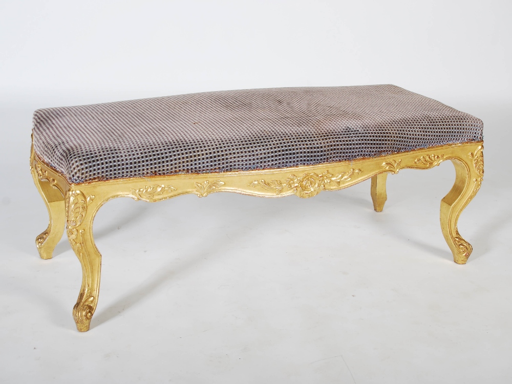 A pair of Victorian style gilt wood stools, the rectangular upholstered tops with a serpentine edge, - Image 2 of 4