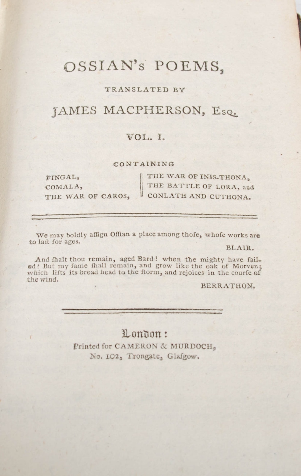 Ossian's Poems translated by James MacPherson, Esq., volume I & II