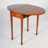 An Edwardian painted satinwood Pembroke table, the oval top with twin drop leaves, painted with