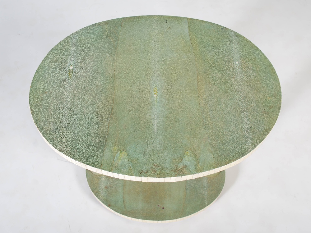 An early 20th century Art Deco shagreen and ivory occasional table, the oval top raised on two - Image 3 of 6