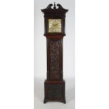 An oak long case clock, J. Hadruen, Kendal, the brass dial with silvered chapter ring bearing Arabic