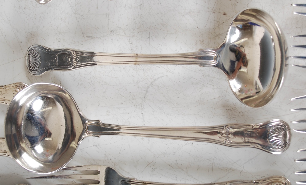 A part suite of George III silver Kings pattern flatware, London, 1818 and later, makers mark of - Image 5 of 9