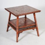 A Chinese dark wood and ivory inlaid square shaped occasional table, late Qing Dynasty, the square