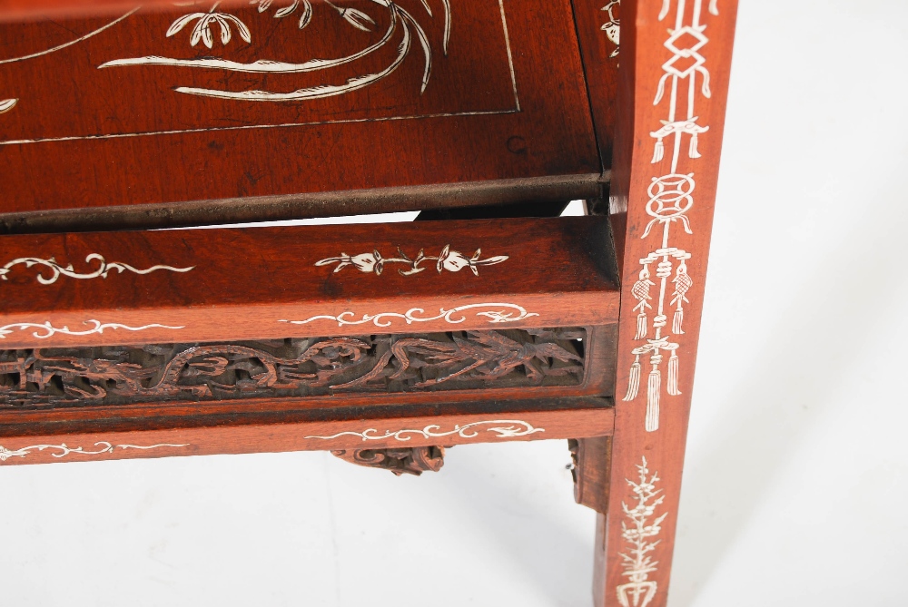 A Chinese dark wood and ivory inlaid square shaped occasional table, late Qing Dynasty, the square - Image 8 of 12