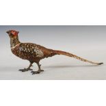 An early 20th century Austrian cold painted bronze model of a cock pheasant, impressed marks