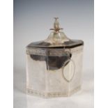 A George III silver octagonal shaped tea caddy, London, 1788, makers mark of CC, the hinged cover