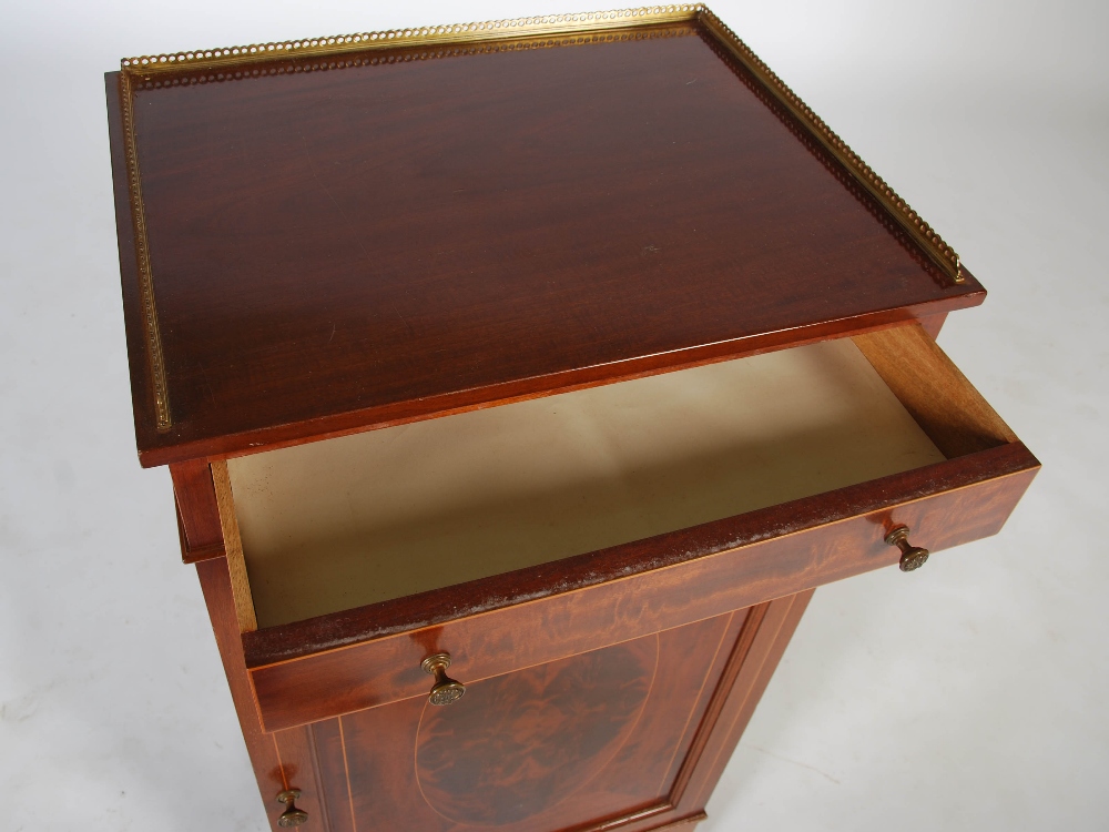 An Edwardian mahogany and boxwood lined music cabinet, the rectangular top with pierced brass - Image 3 of 7