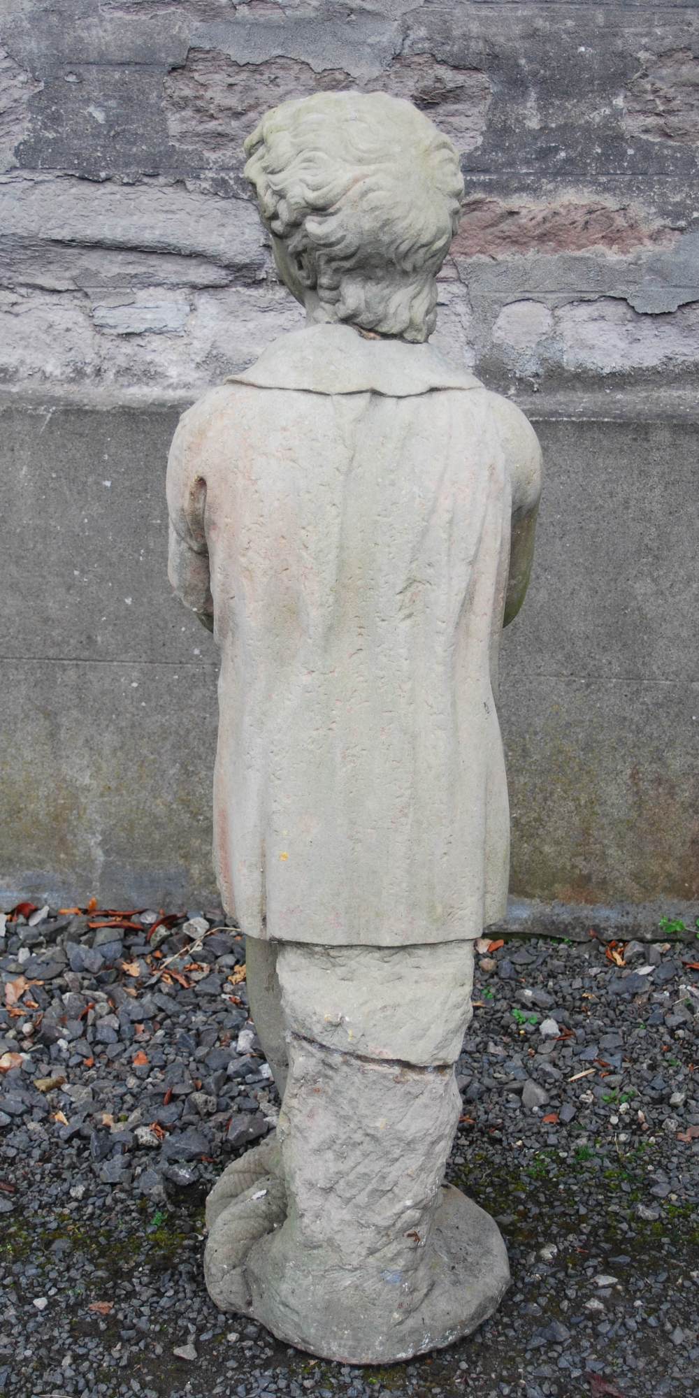 A 19th century carved stone figure of a boy, modelled standing with hands clasped, 132cm high - Image 7 of 9