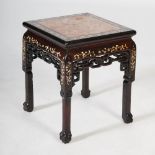 A Chinese dark wood and mother of pearl inlaid jardiniere stand, Qing Dynasty, the square top with