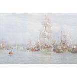 John P. Main RBA (fl.1893-1928) The Clyde in the "nineties" watercolour, signed lower left 33.5cm