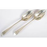 A pair of George III Irish silver table spoons, Dublin, 1788, makers mark of I.D, Old English