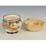 A Hadley's Worcester hand painted jardiniere and a Royal Worcester ivory ground oval shaped