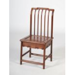 A Chinese burr wood and dark wood child's chair, the rectangular shaped back with five vertical