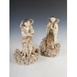 A pair of Japanese Satsuma pottery figure groups, Meiji Period, one modelled as Bodhisattva, the