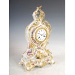 A Jacob Petit style Rococo inspired mantel clock on stand, Thomas A Paris, the circular enamel