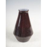 A rare Monart stoneware vase, shape S, aubergine coloured with an opaque white interior, 18cm high.